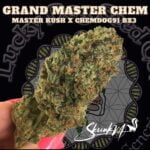 Grand Master Chem flower with Lucky Dog Seed Co artwork