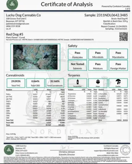 Red Dog Certificate of Analysis from Lucky Dog Seed Co
